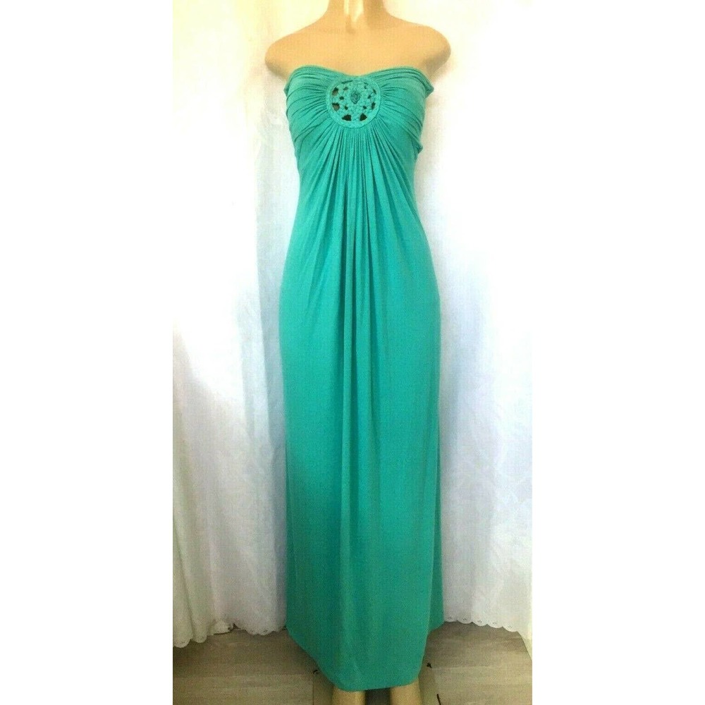 SKY Maxi Dress Empire Waist Strapless Turquoise S